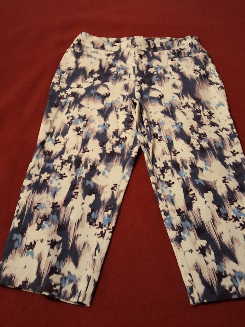 EUC Time & True Capris Pants sz 12/14 purple floral pull on